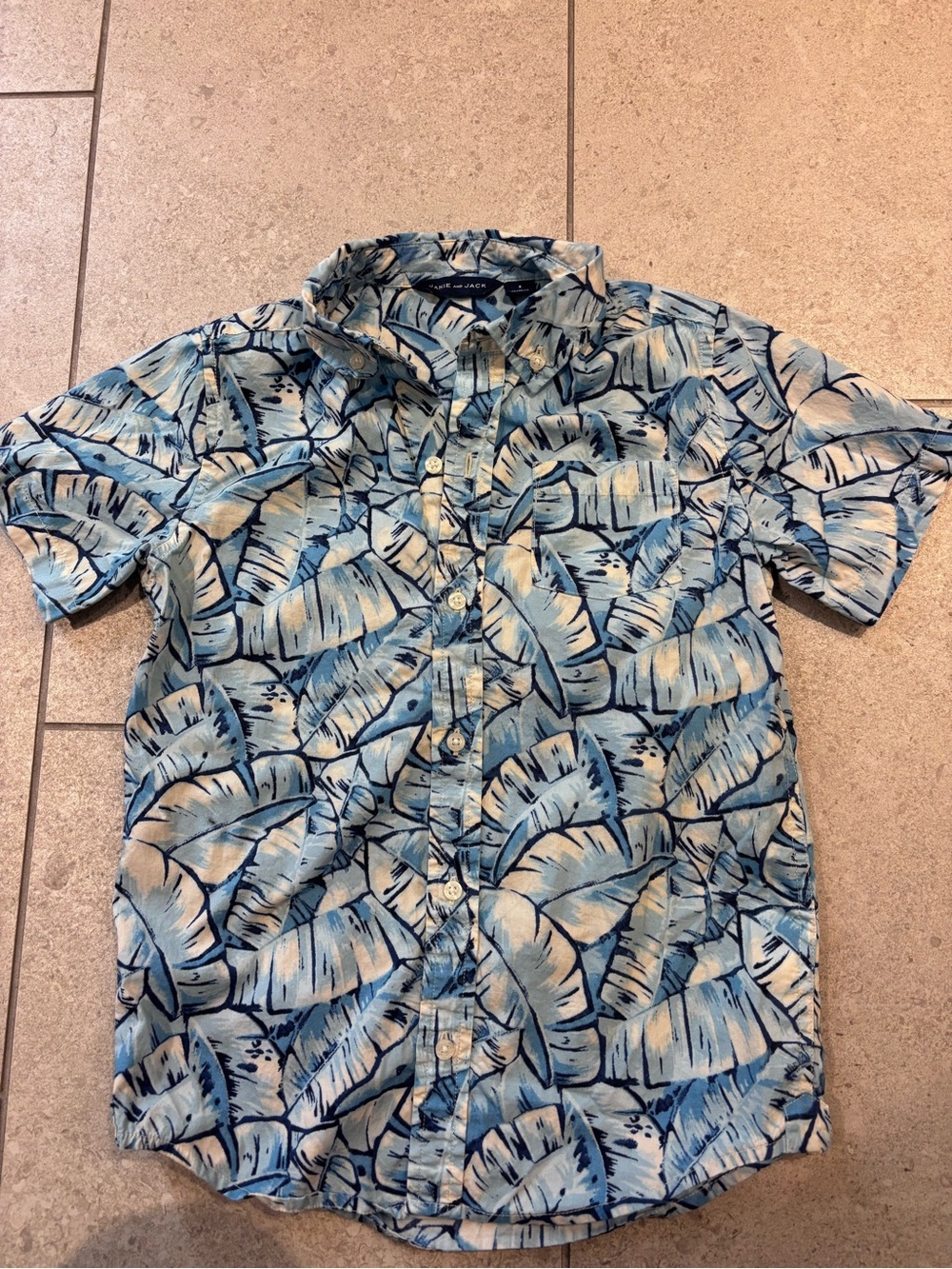 Janie and Jack Blue Leaf Print Short-Sleeve Button-Down
